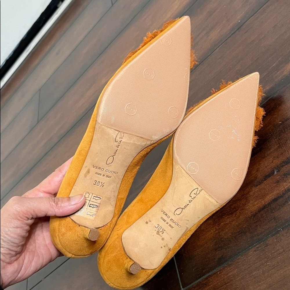 Oscar de la Renta Women's Rust Orange Suede Heels Beaded‎ size 38.5 New - Picture 7 of 10